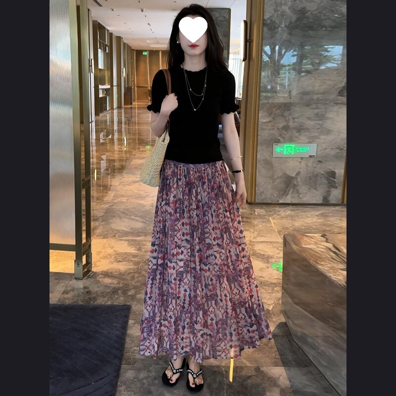 时尚套装裙女2025夏季新款洋气显瘦冰丝针织上衣半身裙气质两件套|undefined