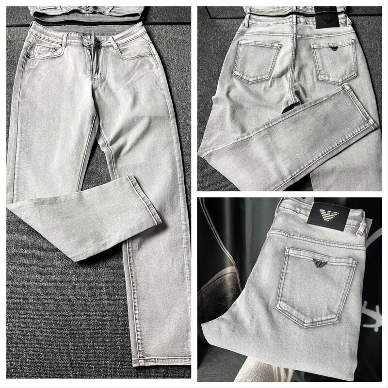 Trendy Gray-White Triangle Jeans New Men's Slim Straight Versatile Skinny Casual Pants