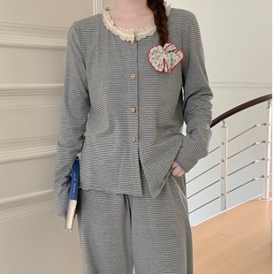 New Ins Style Sweet Striped Long-sleeved Pajamas Women's Internet Celebrity Autumn 2024 New Trousers Home suit