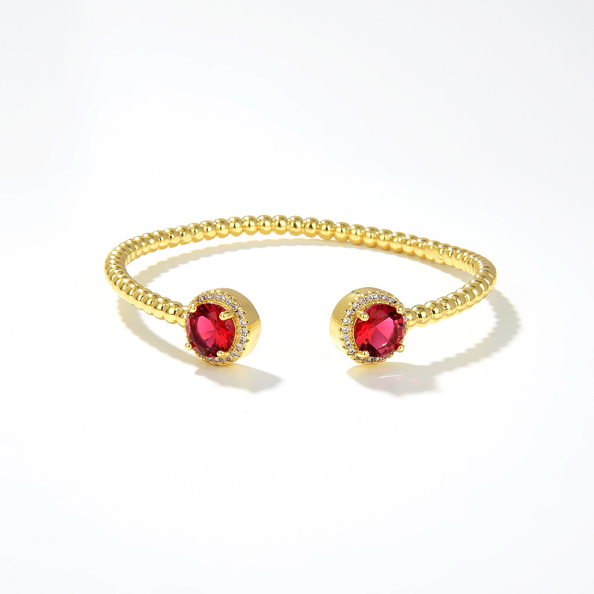 Copper gold-plated jewelry simple green red zircon geometric crystal open bracelet