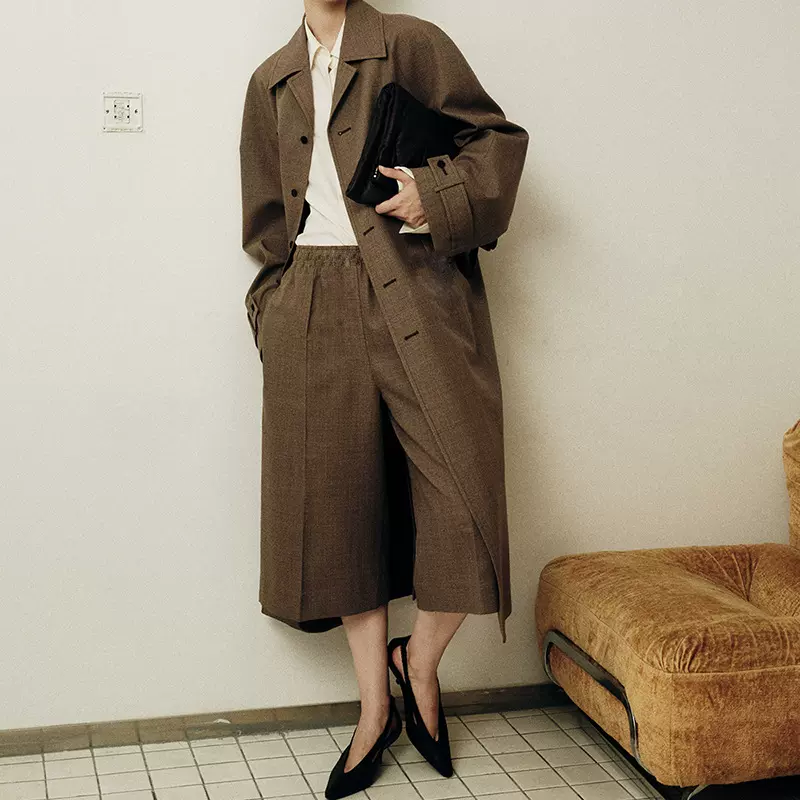 CES | 意大利C家YB日本进口肌理风衣/七分裤2025秋季新款时髦套装