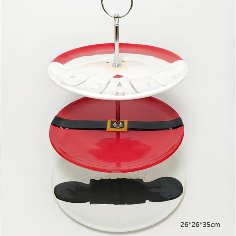 European and American Christmas Theme Ceramic 3-Layer Plate Home Party Hand-Painted Cake Plate Shop Snack Tabletop Placement Plate