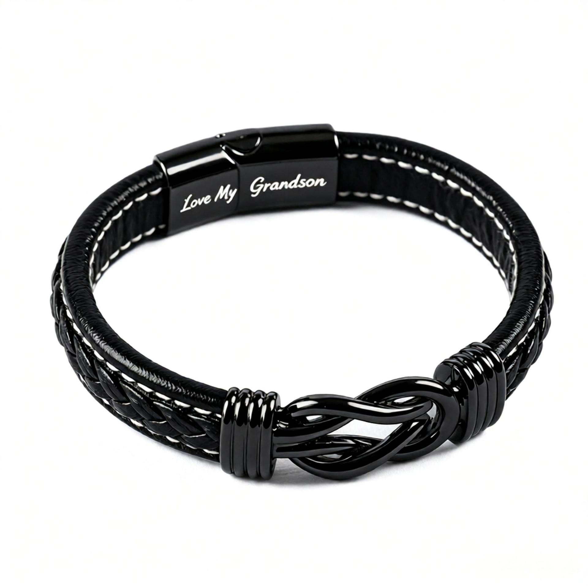 Cross-border bracelet with black buckle engraved love my grandson + grandson card