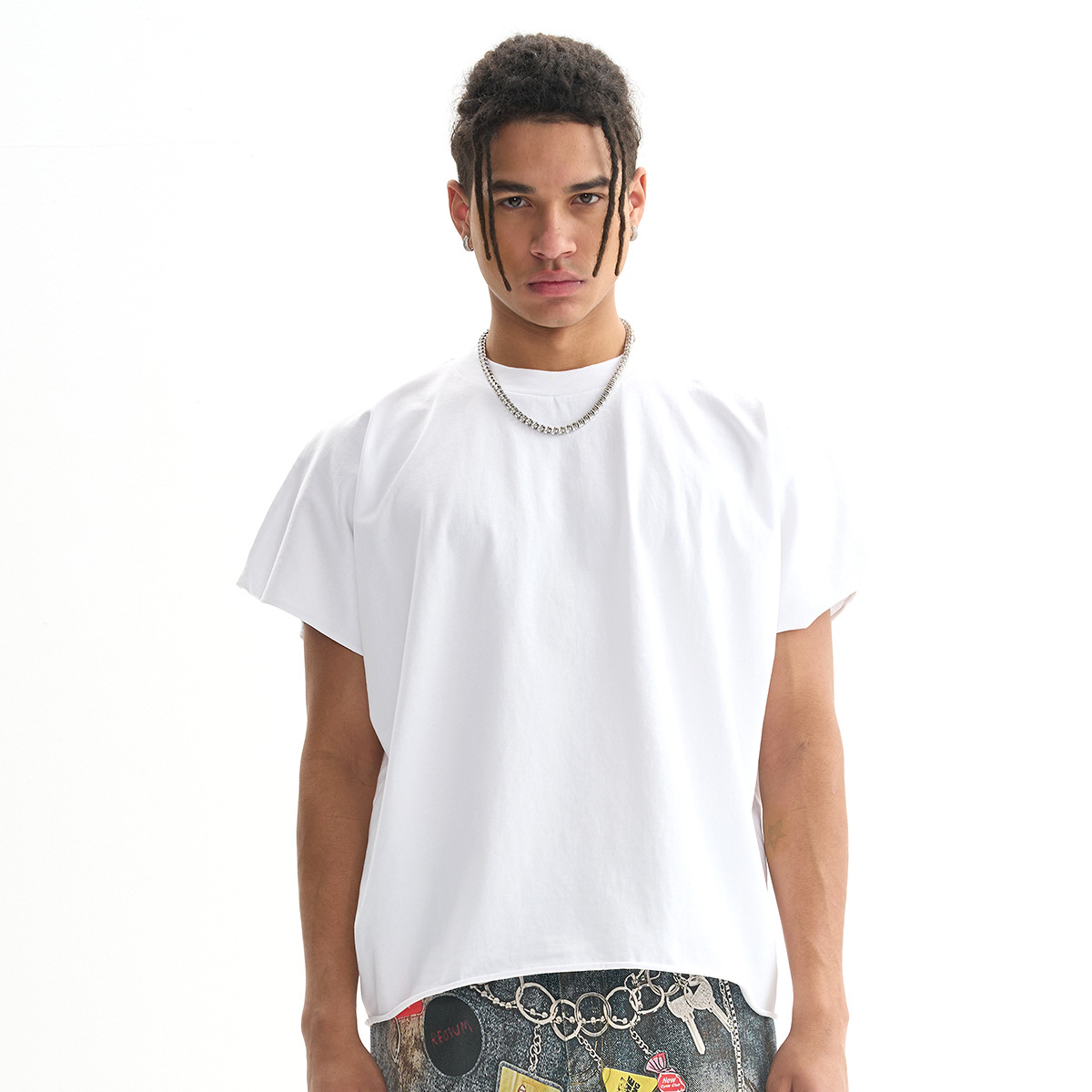 ETAI Hombre| Algodón de alta calidad boxy camiseta corta ancha marca de moda masculina pesada en un lado suelto estilo de color sólido manga corta