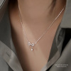 lovely Hand made s925 bow Necklace Pendant Hearts fresh Diamond Smart clavicle