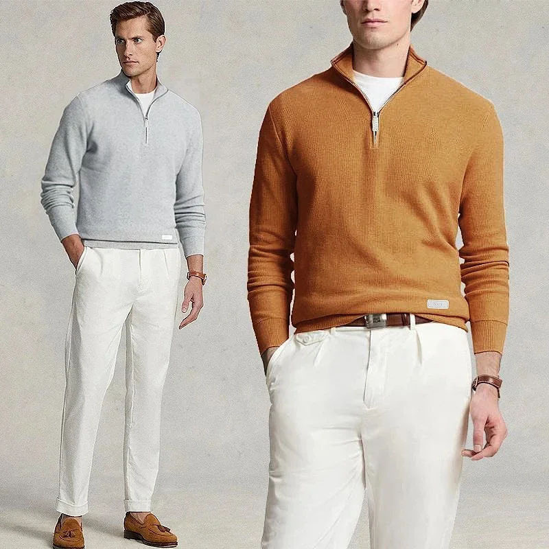 Tod'5 Same Style Men's Half-Zip Sweater, 12-Gauge, 100% Cotton, Thick Version, Embroidered Crocodile Leather Patch, 32914