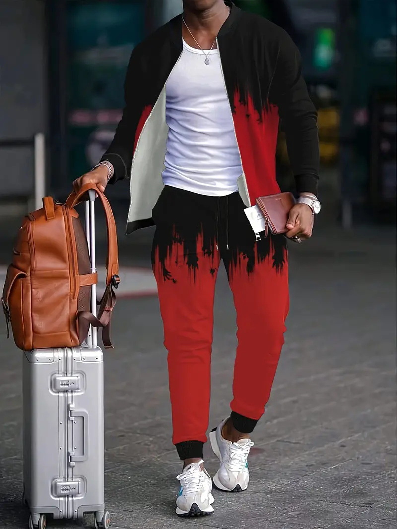 Versión coreana de la chaqueta con cremallera de estilo Pi Shuai Hong Kong de diseño de dos piezas degradado estilo popular pantalones WL9-ML1