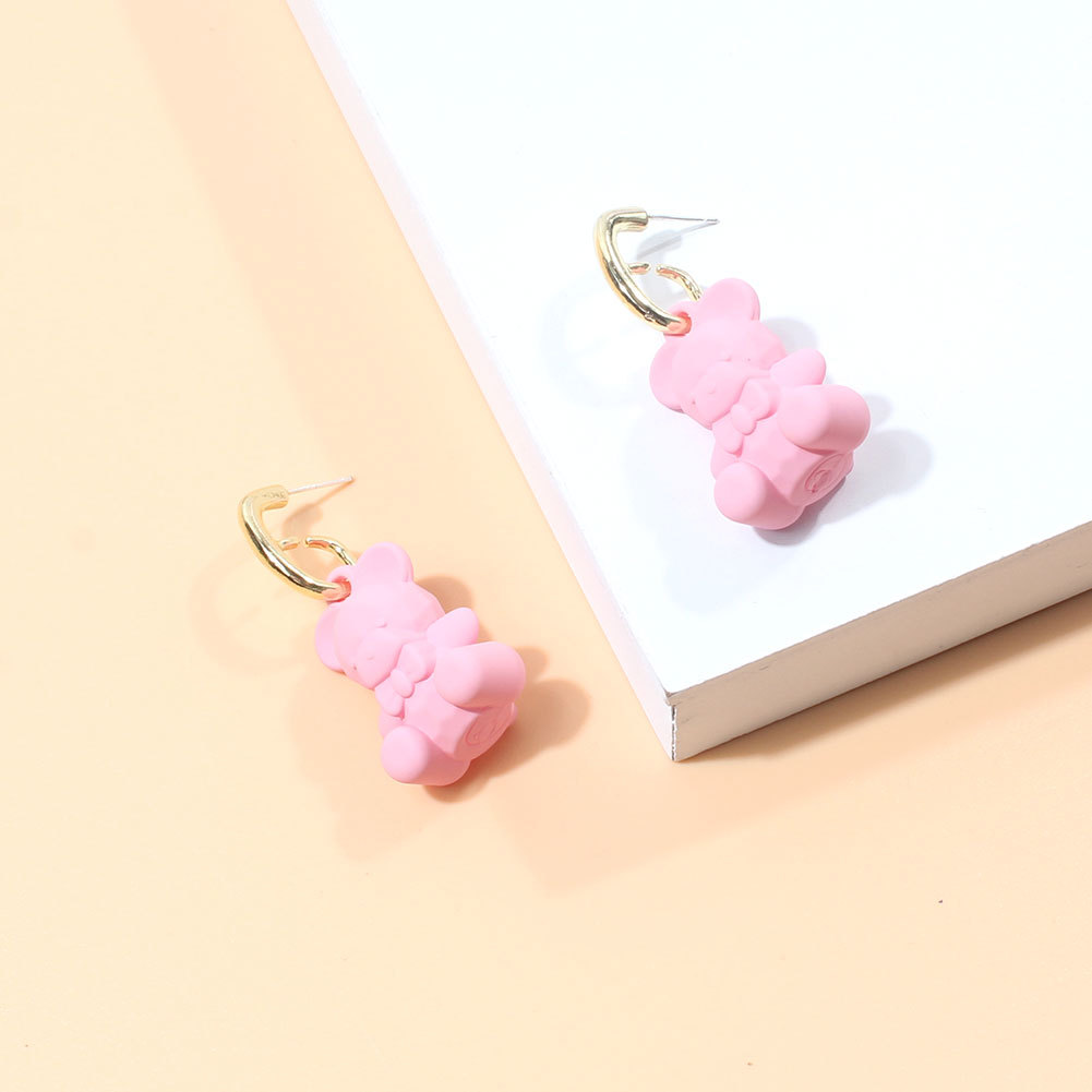 Fashion Simple Candy Color Cartoon Copper Bear Drop Earrings display picture 1