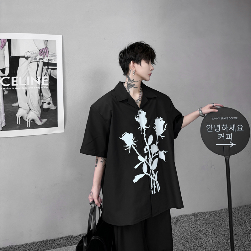 New Chinese Style Cuban Collar Shirt Men's Personalized Printed Short-Sleeved Shirt Popular Top H2138 075