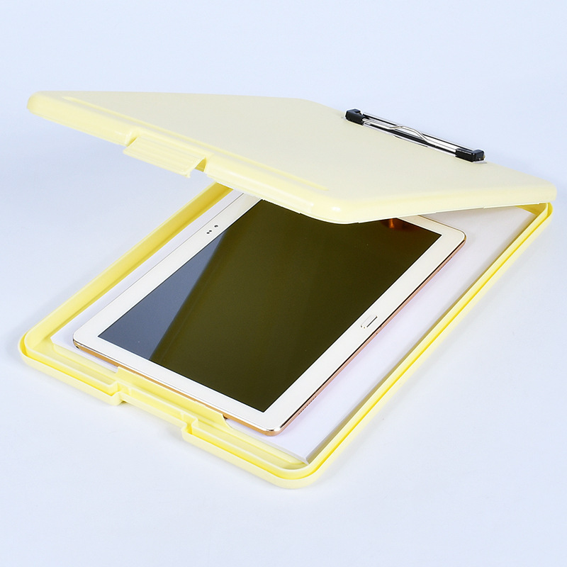 Plástico grueso A4 color sólido con gancho Clip de una sola fuerza Escritura Clip plano Caja de archivos de oficina Clip Caja de almacenamiento