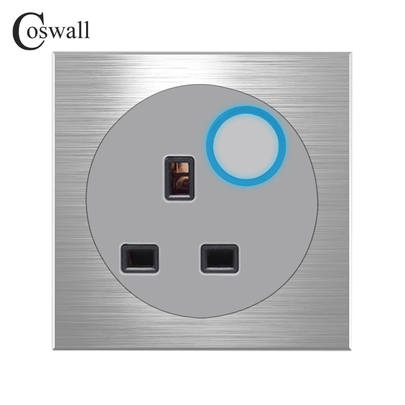Type 86 Aluminum Brushed Large Aperture British 13A with Led Switch Hong Kong and Macao Export Socket Any Point Series