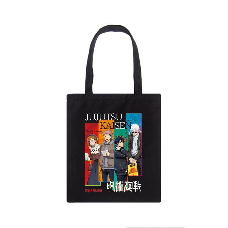 Comercio exterior transfronterizo Jujutsu Kaisen bolsa de lona impresa Harajuku bolsa de hombro bolsa de compras portátil de moda en stock