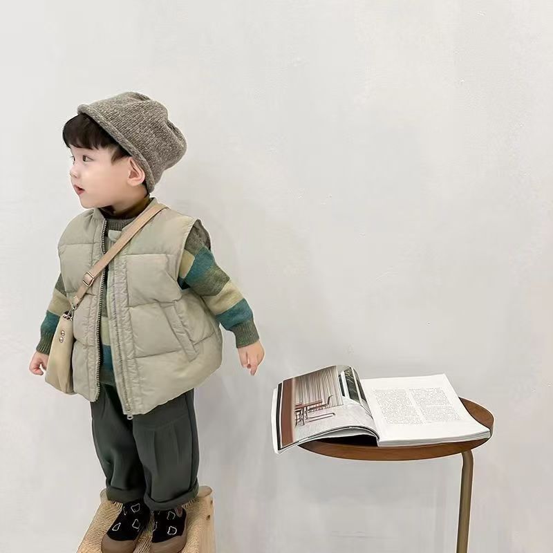 Boys' Down Cotton Vest 2024 New Autumn and Winter Children's Wear Children's Outer Wear Cotton-padded Coat Winter Clothes Baby's Western Style Horse Clip Trendy