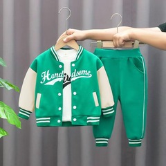 Spring Boys New Baseball Collar Long Sleeve Set Autumn Boys Trendy Letter Print Casual Fashion Three-Piece Set