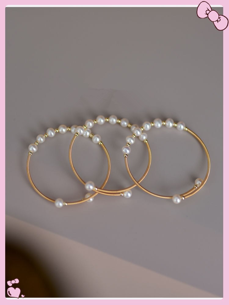 Women'S Gender Beaded Design Wholesale Elegant Retro Round Freshwater Pearl Metal Bangle