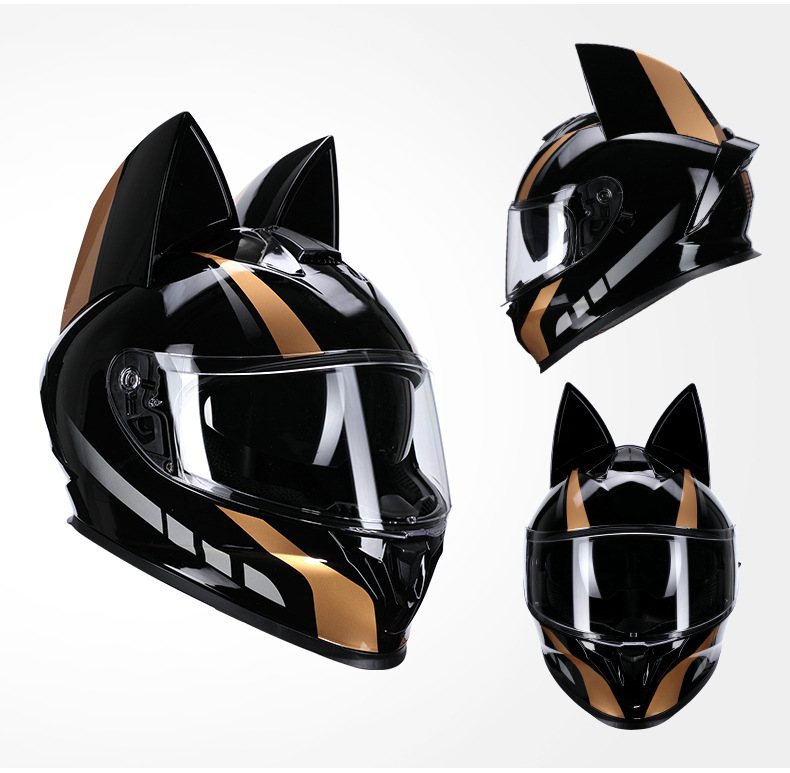 3C Certified Cat Ear Electric Motorcycle Helmet, Travel and Work Clothing, All-Season Bluetooth Personalized Motorcycle Full-Face Helmet