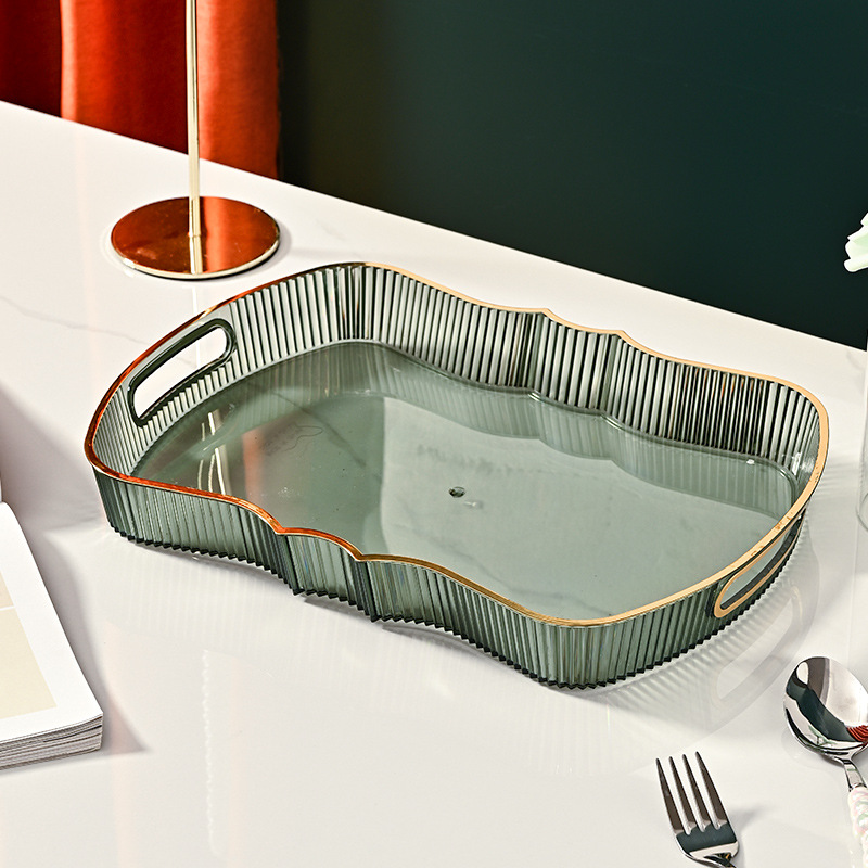 Luz de lujo rectangular borde dorado taza de agua bandeja de té taza de té del hogar sala de estar bandeja de fruta taza juego de té bandeja de almacenamiento