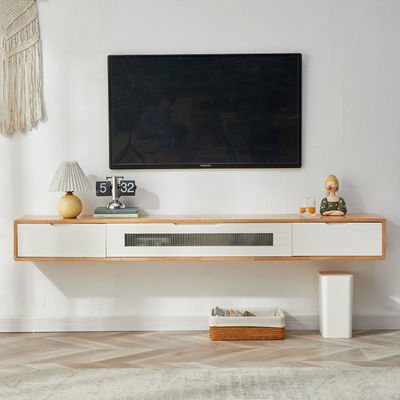 TV cabinet Floating solid wood Wall mounted Wall hanging suspension a living room bedroom Small apartment white Wall