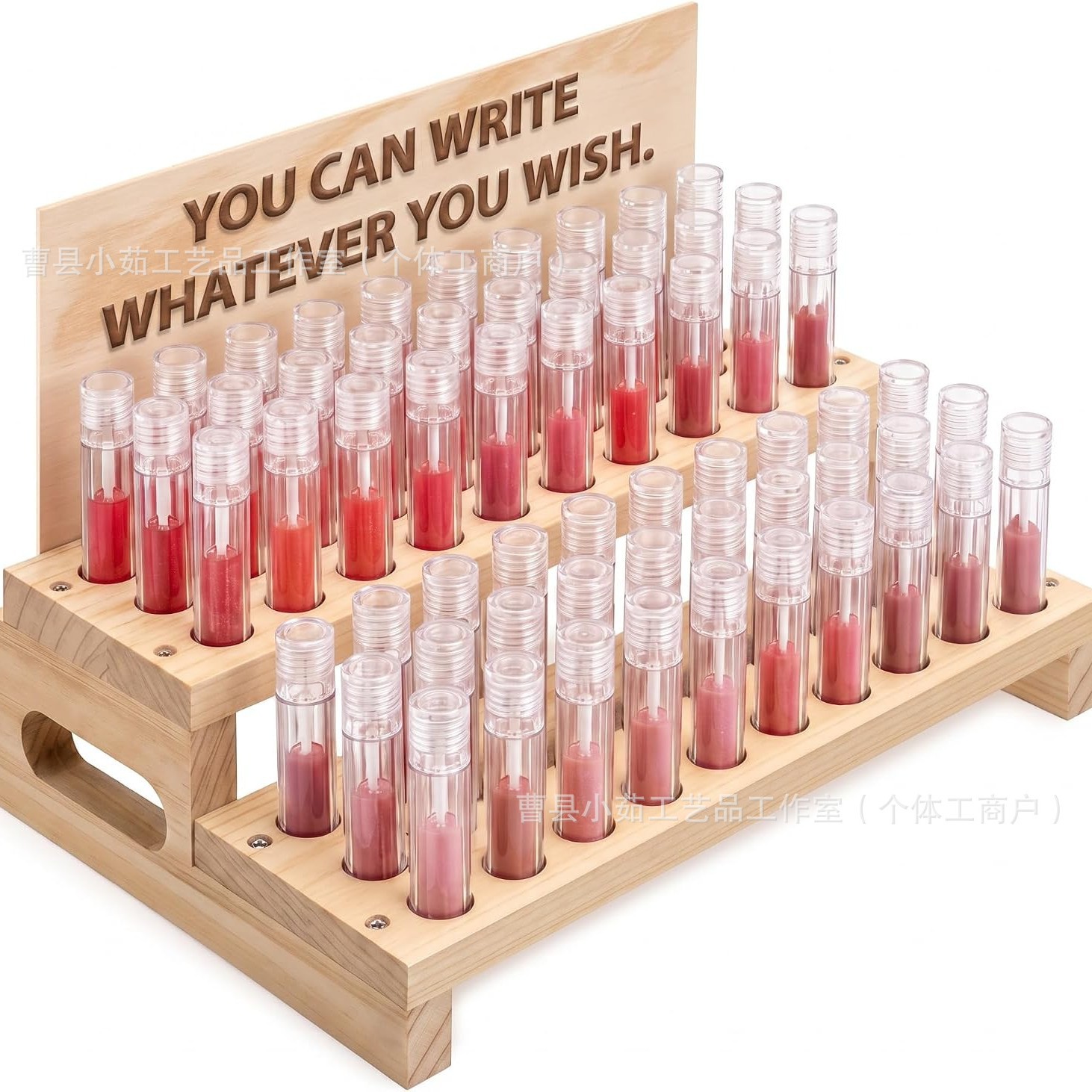 Cross-border wooden lipstick storage rack, multi-compartment lip gloss organizer, dressing table makeup and lipstick display stand