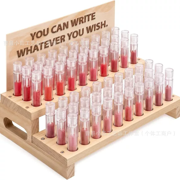 Cross-border wooden lipstick storage rack, multi-compartment lip gloss organizer, dressing table makeup and lipstick display stand