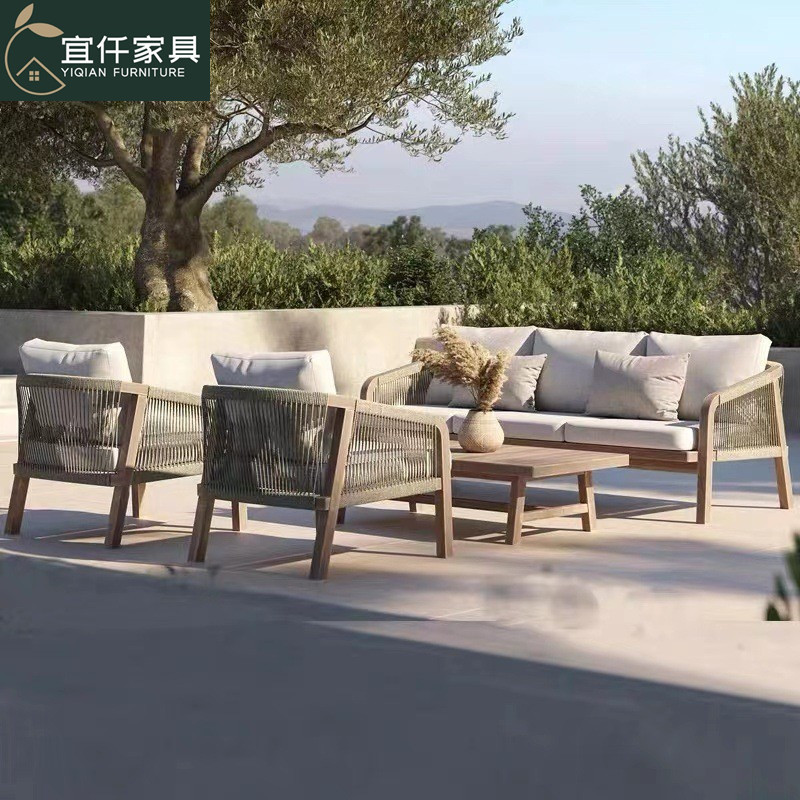 Outdoor sofa, patio garden dining table set, anti-corrosion wood designer, outdoor balcony leisure rattan chair, hotel furniture.
