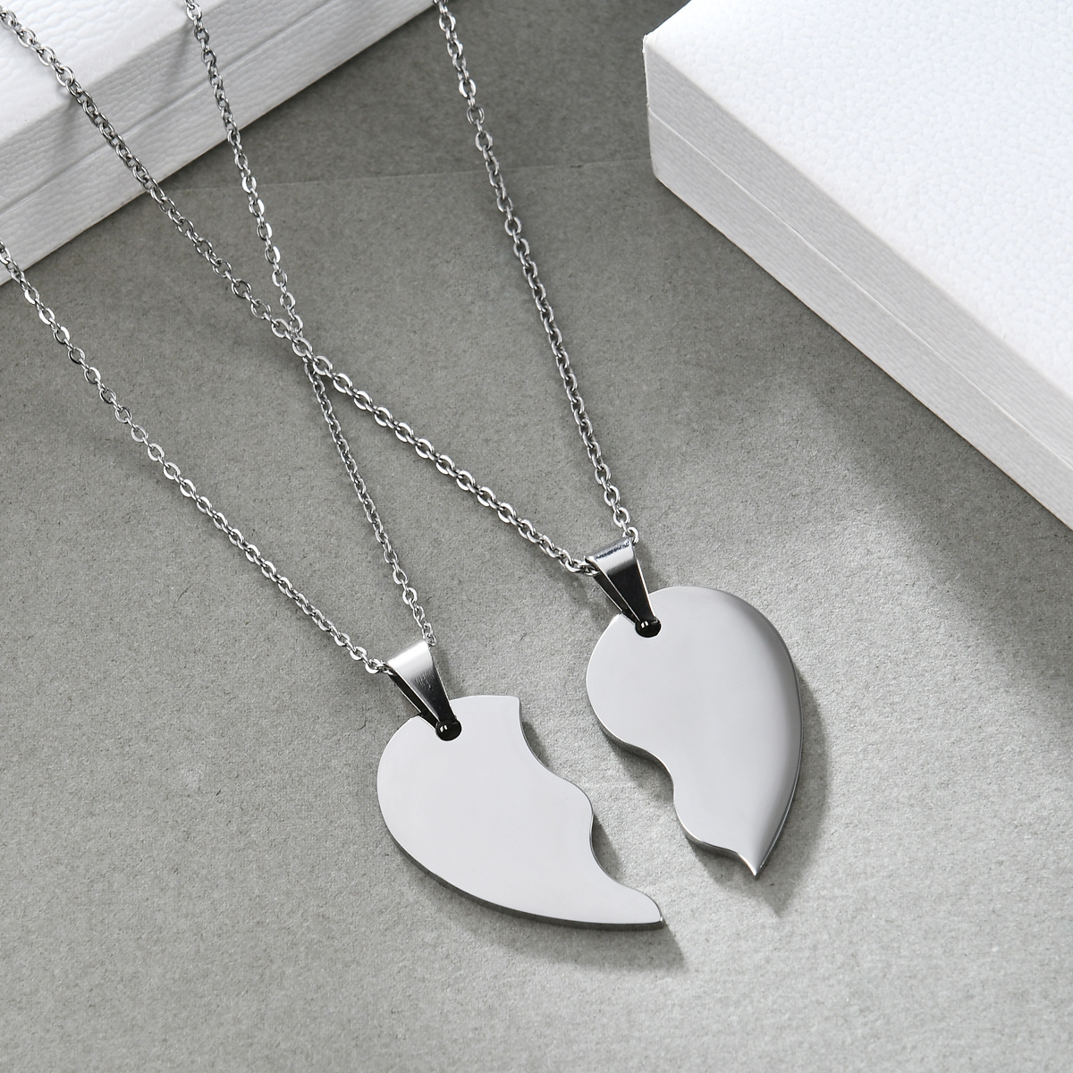 Collier puzzle en acier inoxydable 35 mm en forme de cœur, gravure laser à faire soi-même, pour couple, style simple et tendance, pour femme._voghion.com