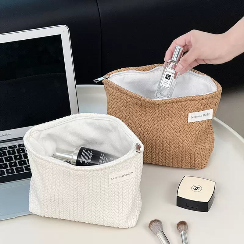 稻穗纹编织化妆包大容量便携护肤品收纳袋旅行内胆包补妆包洗漱包