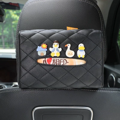 Internet Celebrity Car Tissue Box Leather Car Tissue Box Fixed Armrest Box Hanging Sun Visor Multifunctional Tissue Box (Car tissue box/set) - black-blue-duck-smiling-goose
