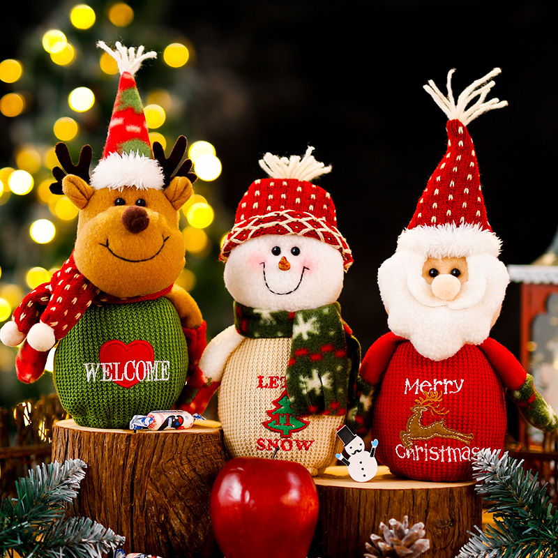 圣诞节针织圣诞老人苹果袋站立麋鹿雪人袋子大号松紧束口平安果包