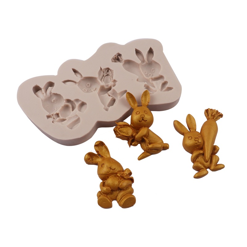 Nuevo vestido de Pascua molde pastel conejo rábano chocolate silicona DIY epoxi fondant molde