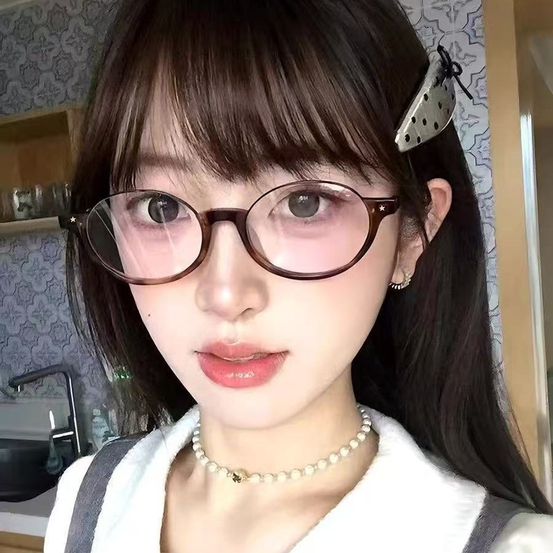 复古玳瑁书呆子下半框眼镜近视女可配散光度数椭圆日系素颜眼镜框|undefined