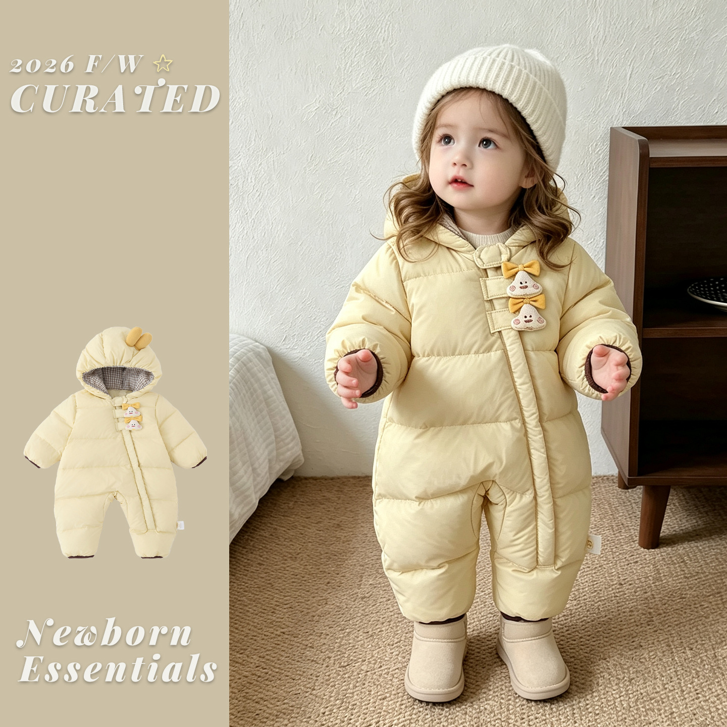 Baby winter clothing, lightweight down jacket for girls, 90% white duck down, one-piece outfit, thickened for newborns, suitable for outdoor wear and as a romper