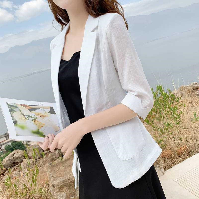 Cotton and Linen Imitation Linen Blazer for Women, Summer 2026, Thin Korean Style Casual Slim-Fit Professional Three-Quarter Sleeve Suit Jacket Cotton and Linen Imitation Linen Blazer for Women, Summer 2026, Thin Korean Style Casual Slim-Fit Professional Three-Quarter Sleeve Suit Jacket