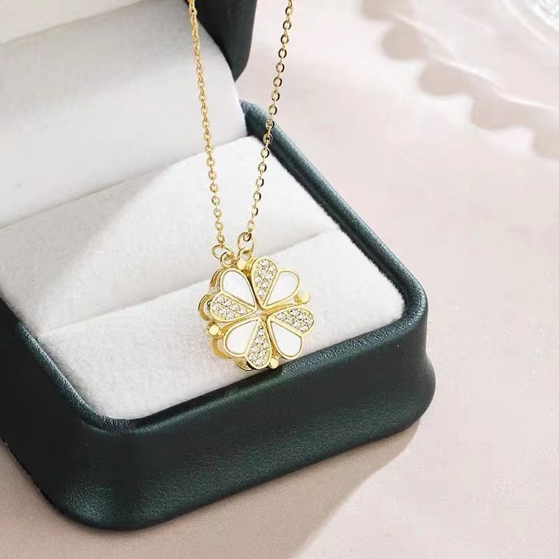 Tiktok live popular two-piece love clover necklace for women light luxury niche micro inlaid zircon clavicle chain