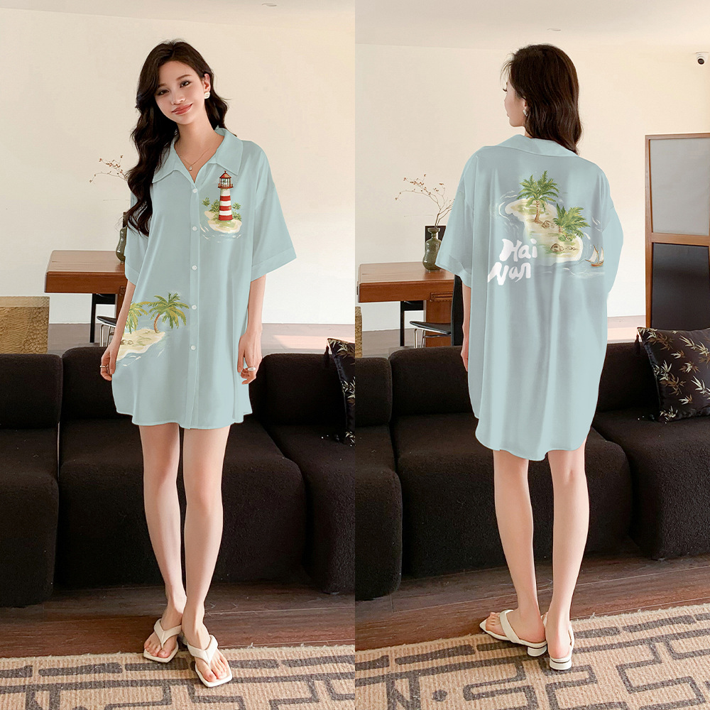 Nuevo pijama de verano de mujer satin chiffon cardigan cuello suelto cómodo lindo viento ropa de casa SQ21348