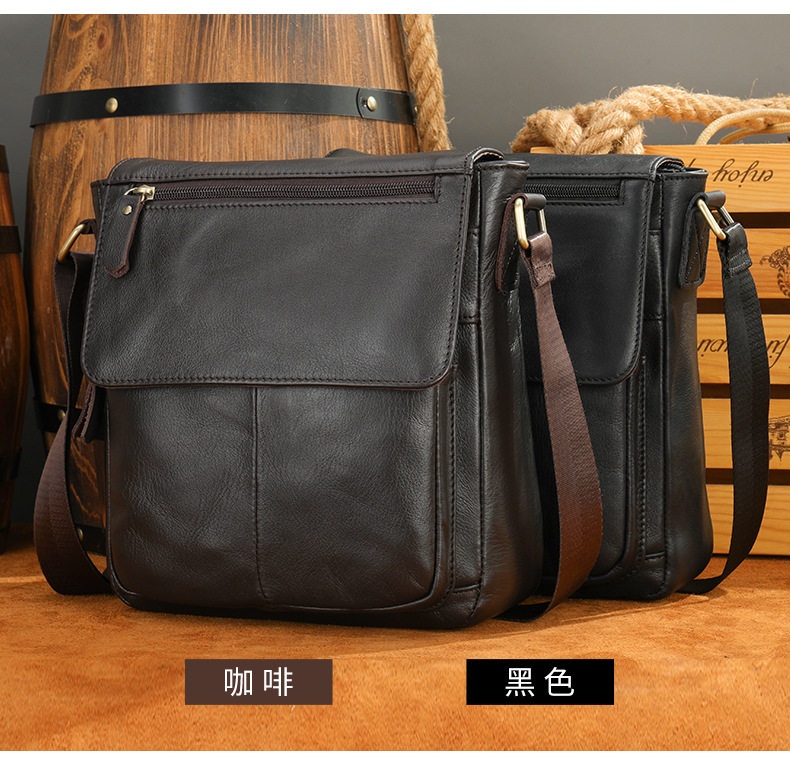 Túi đeo chéo nam da bò thật 24×8×27 cm nắp gập — Xanh quân đội, nâu, Màu đen, Cà phê chi tiết 10
