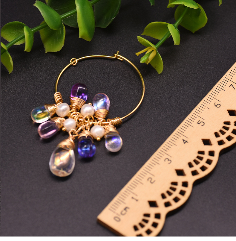 Daily Occasion Freshwater Pearl, Copper Material 1 Pair 18K Gold Plated Freshwater Pearl Copper Artificial Crystal Freshwater Pearl Earrings Circle Earrings