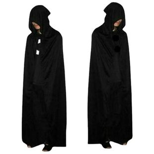 Unisex Halloween Long Black Cloak Medieval Vintage Pointed Hat Cape cos Stage Showcase *