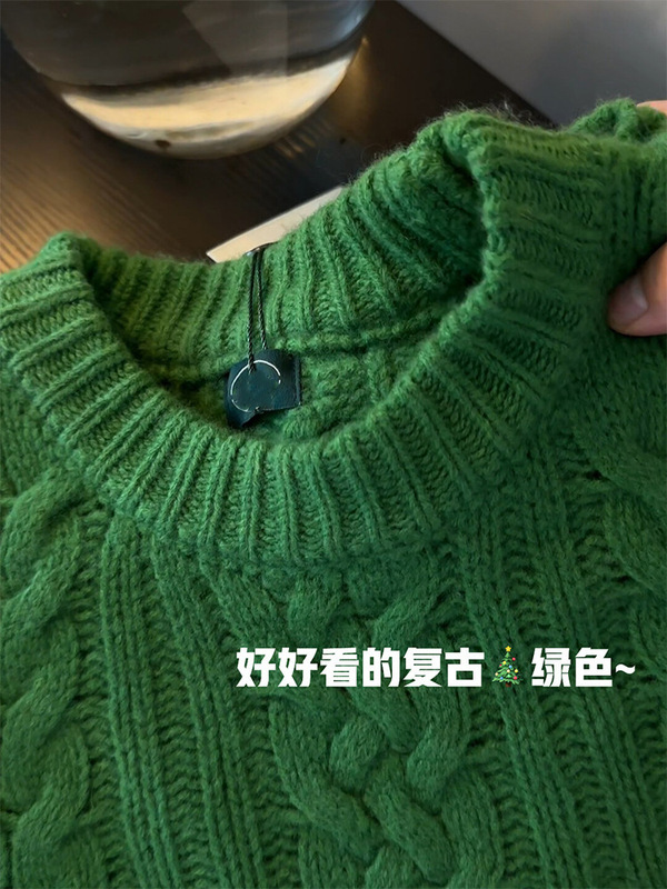 韩系秋冬复古米白色麻花毛衣女厚款宽松慵懒风外穿显瘦针织上衣女|undefined