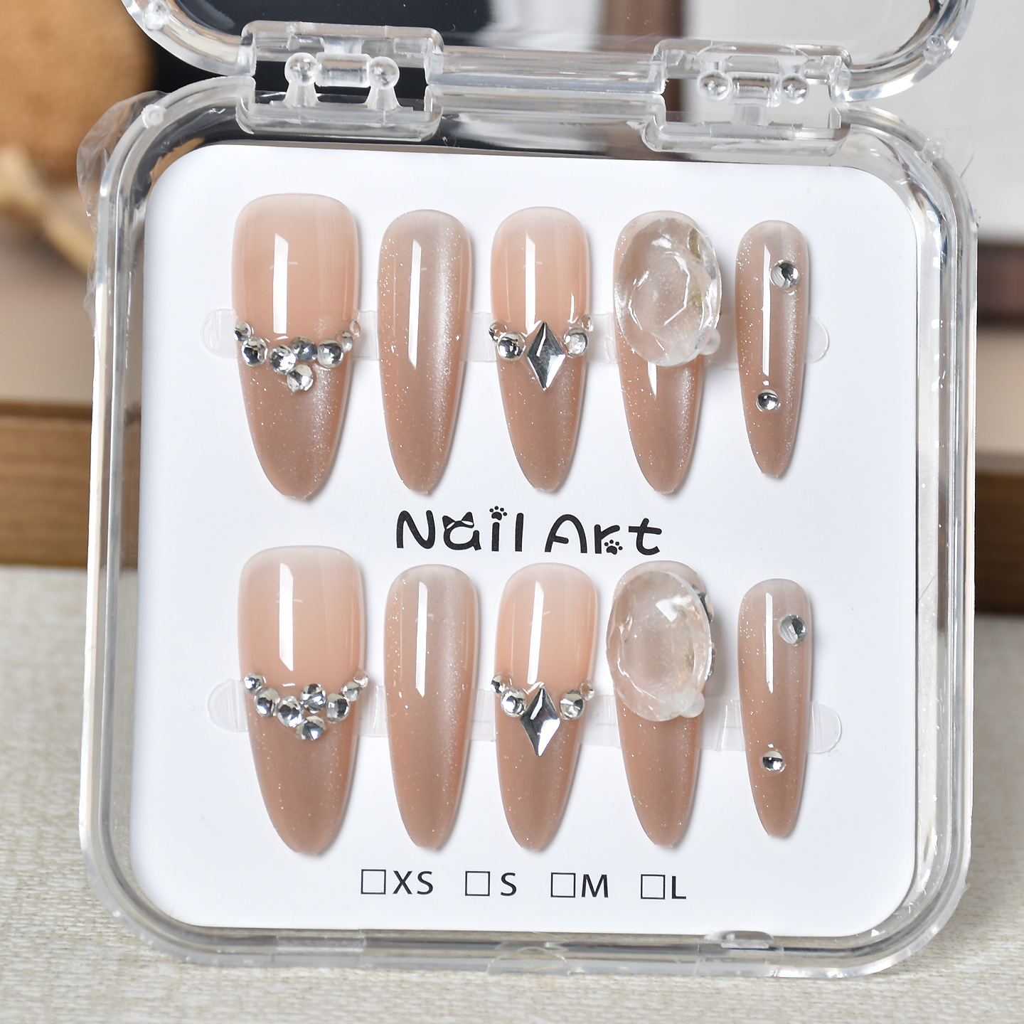 Caja transparente para usar uñas tienda física al por mayor barraca de uñas parches de uñas parches de uñas falsas desmontables