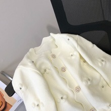 白色名媛刺绣针织开衫2024早秋上衣花朵毛衣外套春装新款外搭女装