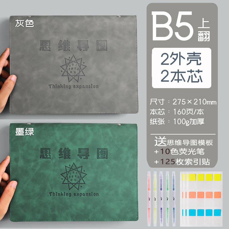 Mapa de la mente cuaderno a4B5 cuaderno de hojas sueltas desmontable estudiante simple examen de ingreso de posgrado Aprendizaje de cuero suave en stock al por mayor