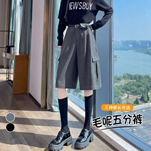 实拍2025秋冬新款毛呢工装裤五分裤潮酷保暖工装裤高腰休闲裤女