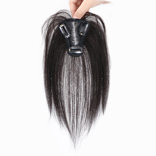 Ultra-thin hand-woven Swiss mesh wig piece Xuchang manufacturer wholesale real hair wig women's head cover white hair replacement piece