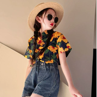 女童衬衫夏装2026新款儿童洋气夏季碎花短袖衬衣小女孩复古上衣