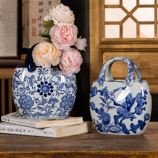 New Chinese Style Ceramic Handbag Ceramic Vase High Temperature Hydroponic Ceramic Decorations New Chinese Style Ceramic Ornaments