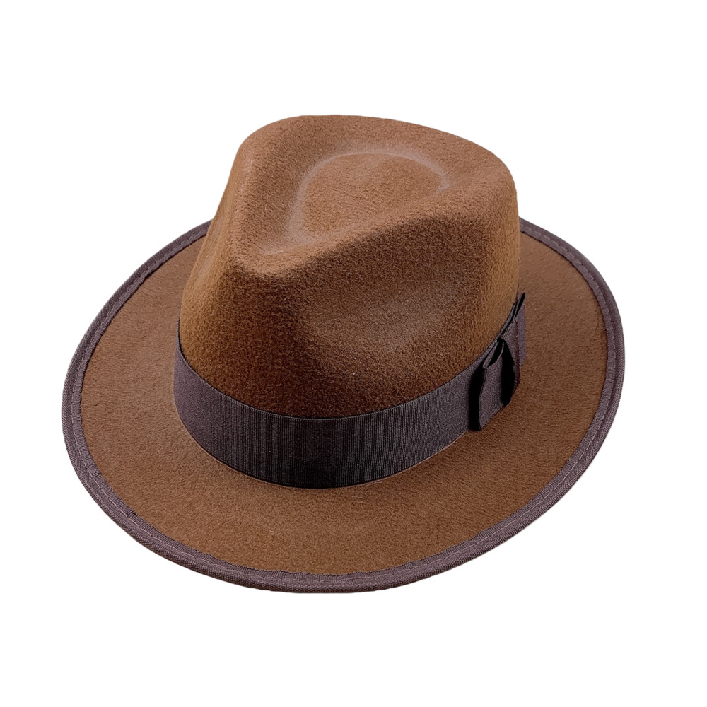 Sombrero de jazz personalizado de fábrica Sombrero de copa de color sólido de fieltro de estilo británico para hombres y mujeres Sombrero para el sol rizado para parejas