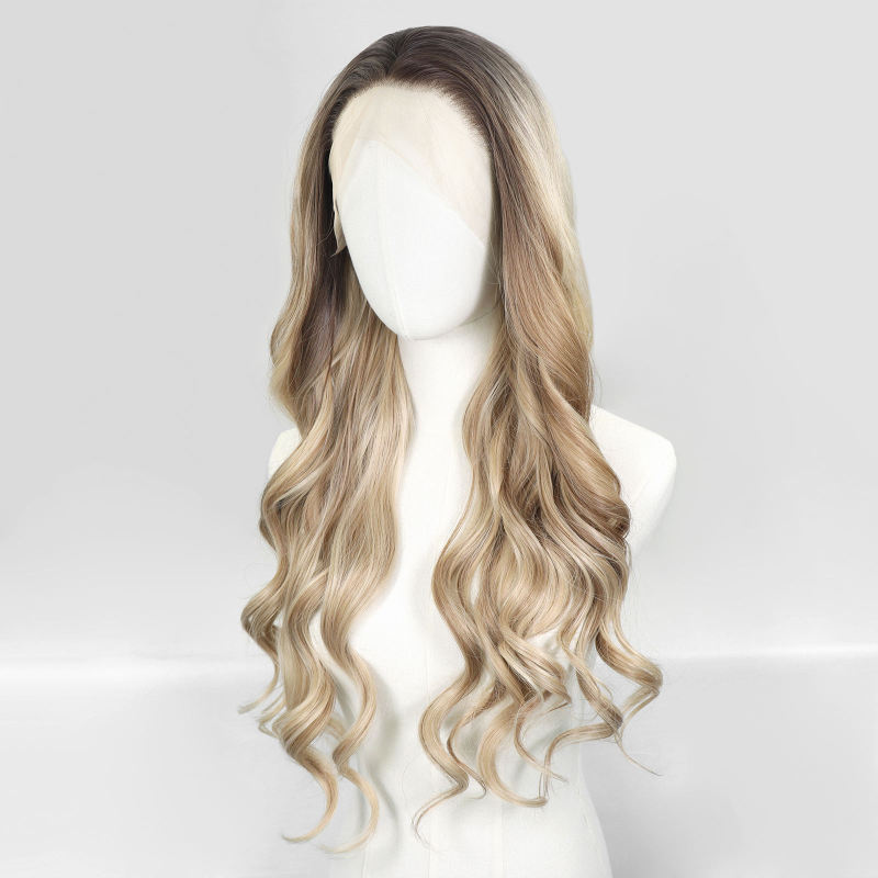 Factory Price New Model Golden Wavy Lace Front Wig 26inch High-Quality Synthetic Fiber Wig Heat-Resistant