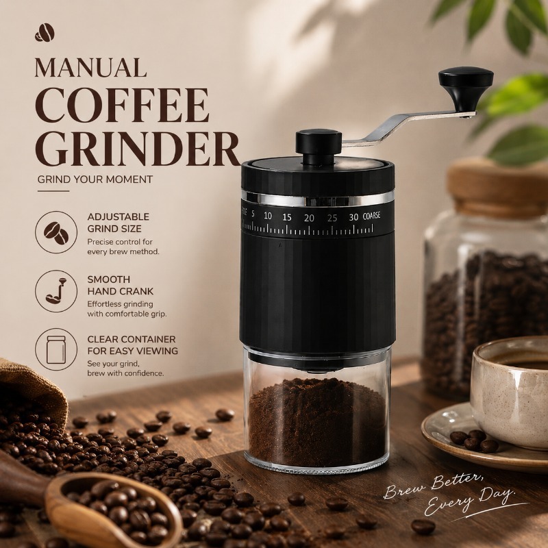 Cross-border hand-operated coffee grinder, portable coffee grinder, externally adjustable coffee grinder, adjustable coarseness, home-use coffee grinder