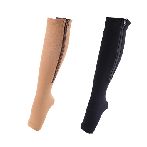 Cross-border open toe zipper pressure calf socks solid color mid-calf elastic leggings sports socks for men and women